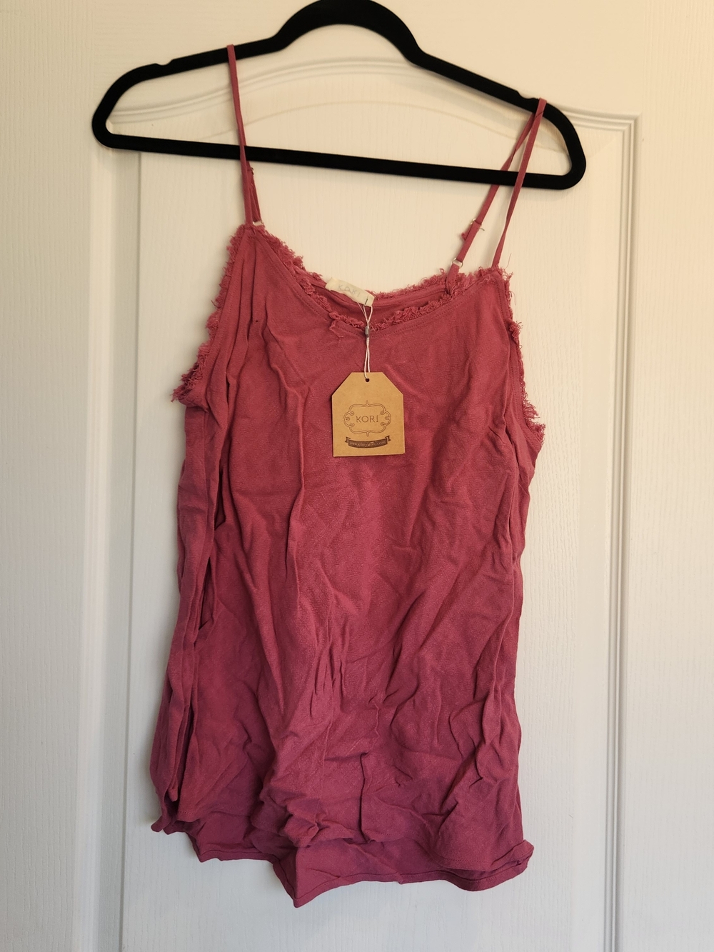 Kori Dusty Rose Frayed-Trim Adjustable Strap Cami M BNWT